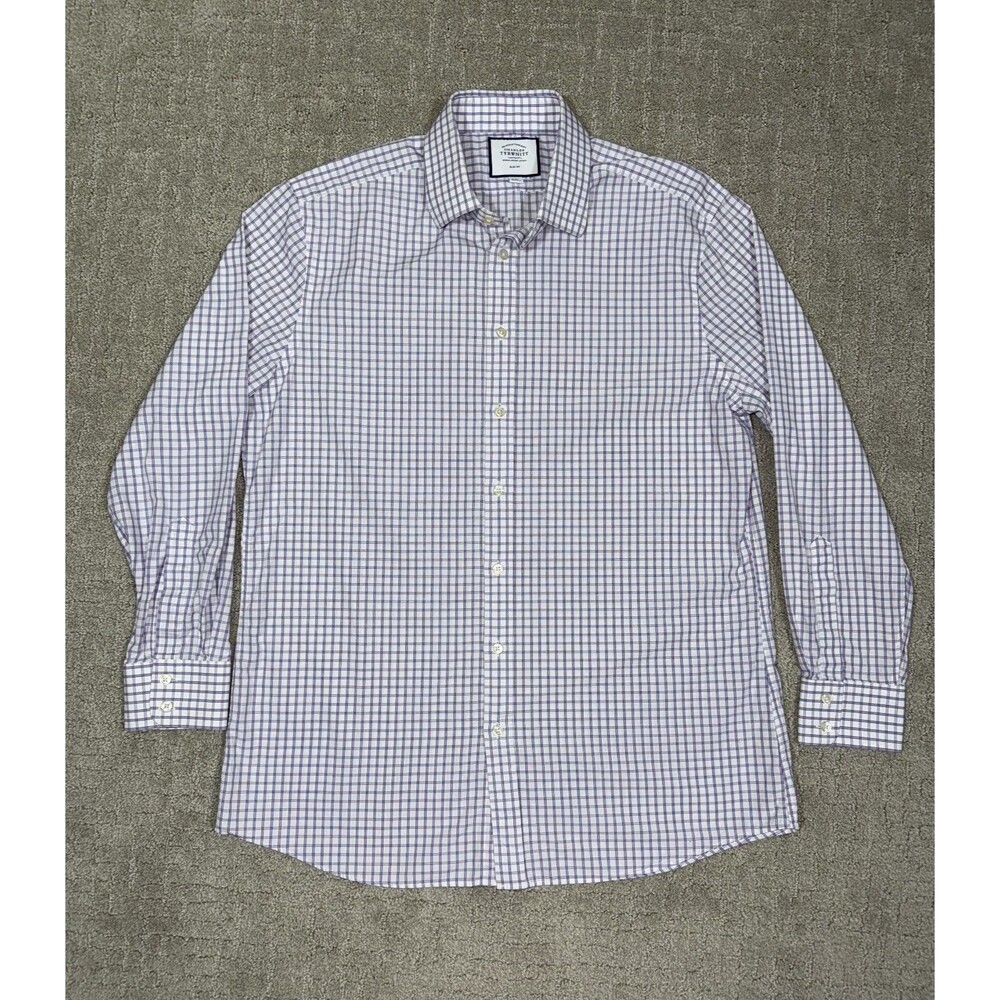 Charles Tyrwhitt Mens Slim Fit Dress Shirt 17 35 Purple Plaid 100% Cotton Jermyn